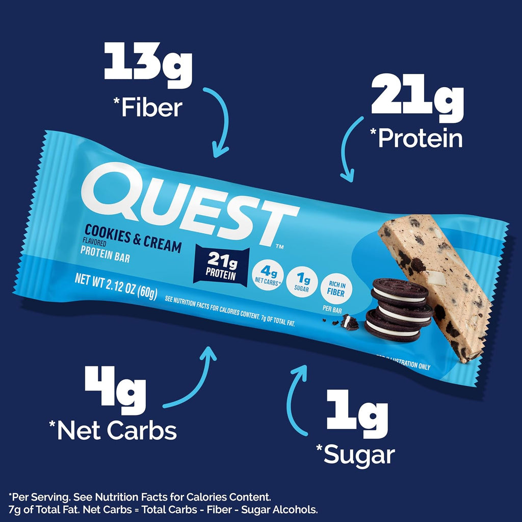 Quest Bar Cookies & Cream, 2.12 oz, Case of 12