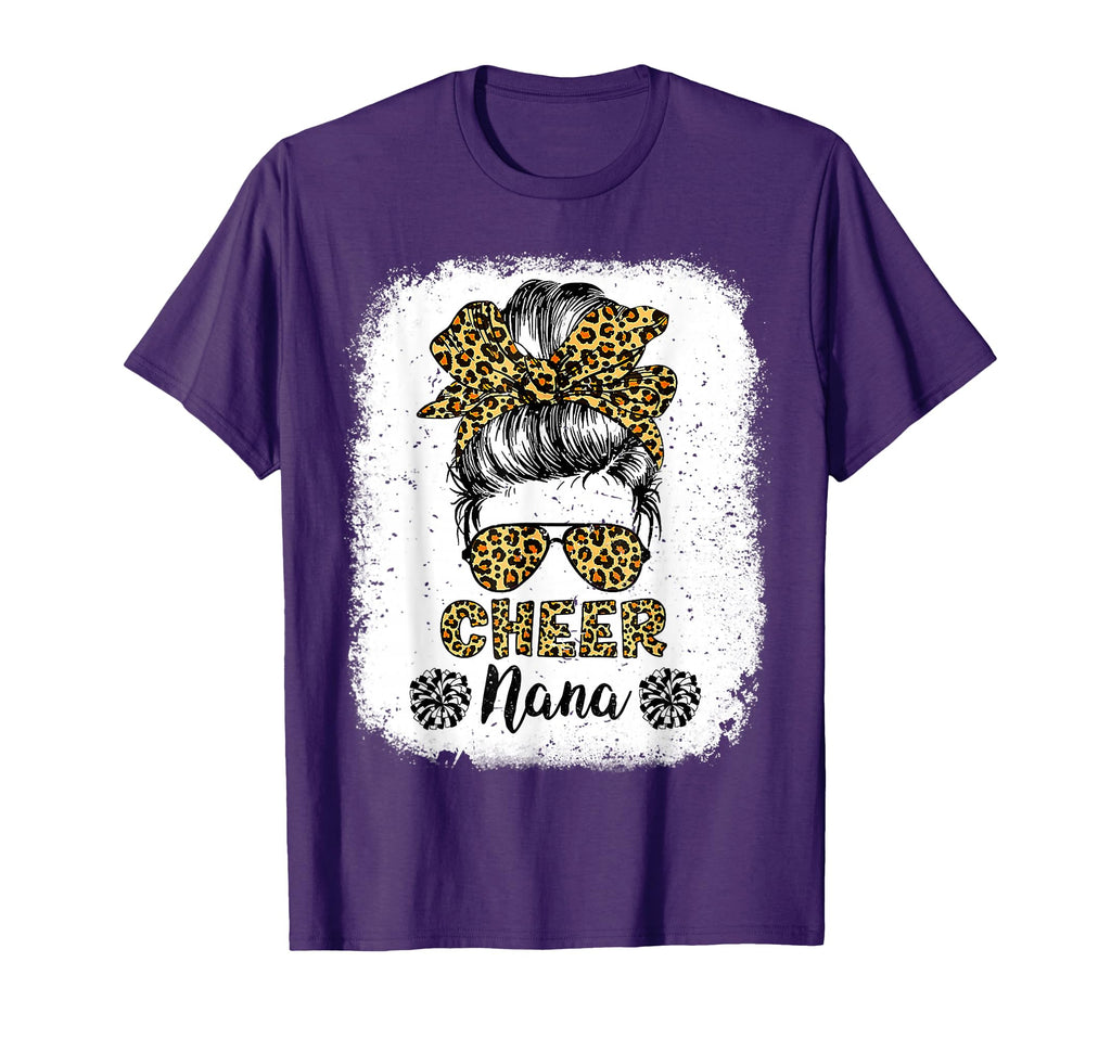 Cheer Nana Leopard Messy Bun Cheerleader T-Shirt - Minimalist Print Unisex