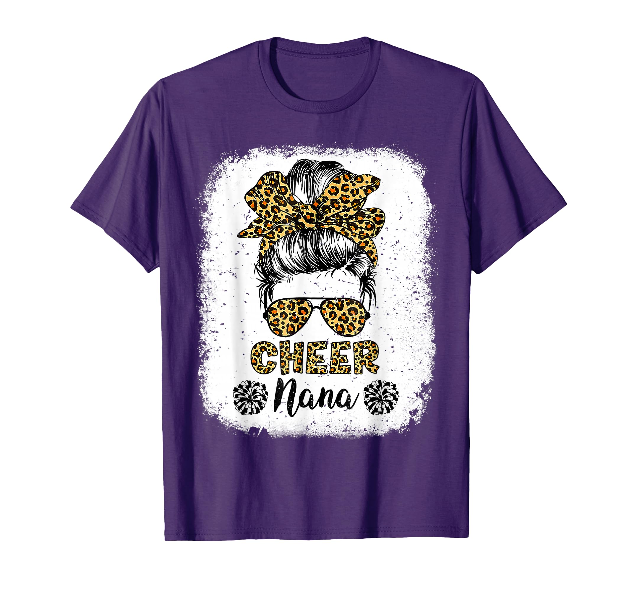 Cheer Nana Leopard Messy Bun Cheerleader T-Shirt - Minimalist Print Unisex