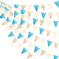 Champagne Gold and Sky Blue Metallic Fabric Triangle Pennant Banner, 32 Feet