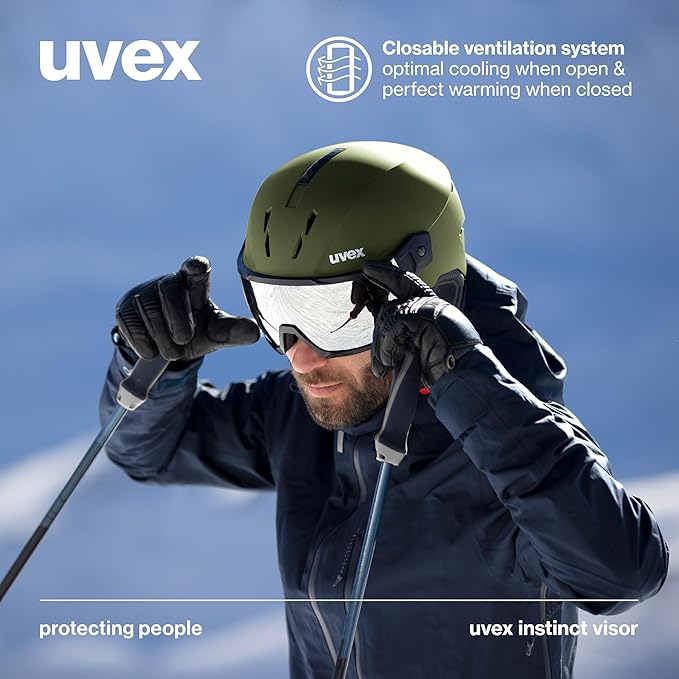 uvex Instinct Visor - Adjustable ski & Snowboard Helmet with Integrated Visor for Women & Men - White-Black Matte - Large
