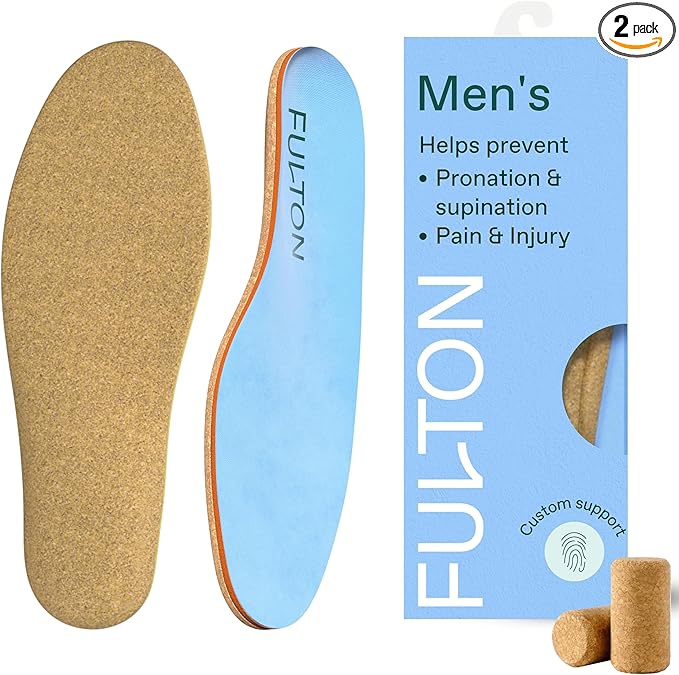 Fulton Men's Shock Absorbing Insoles with High Impact Arch Support - Custom Molding Cork Inserts Alleviate Plantar Fasciitis & Foot Fatigue- Athletic Running Insoles for Men (Men's Size 11.5-12)