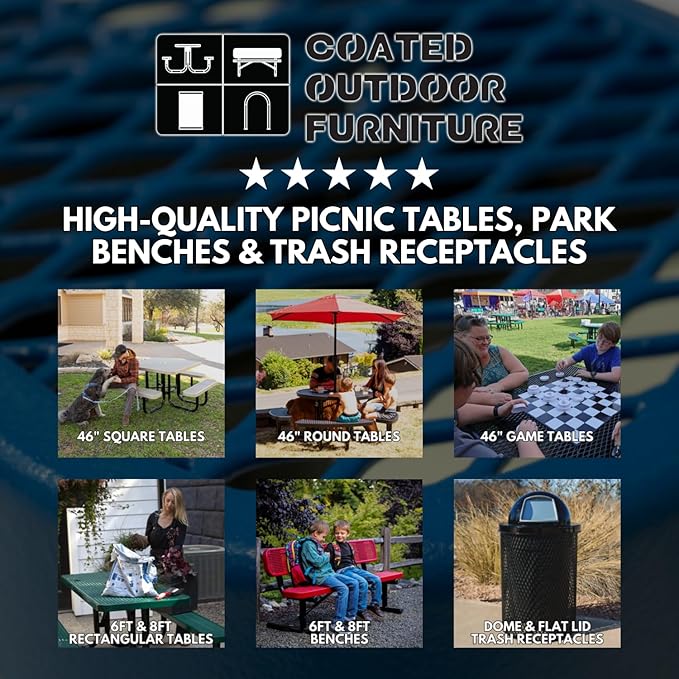 Coated Outdoor Furniture Heavy-Duty Portable ADA-Compliant Outdoor Picnic Table, Punched Steel Patio Dining Furniture Made in America (8ft Rectangular, One-Side Handicap, Purple)