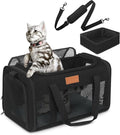 PETUX Pet Carrier Airline Approved, 17"x11"x9.5" Cat Carrier Soft with Anti-Scratch Mesh for Small Cats up to 12 lb, Top Open Portable Dog Carriers with Little Box for Puppy up to 10 lb (Black)