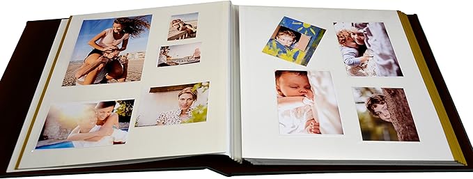 Magnetic Self-Stick Page Photo Album, Family Album, Leather Cover, Hand Made DIY Albums Holds 3x5, 4x6, 5x7, 6x8,8x10 Photos A52035 (Red Brown, Large)