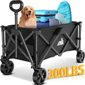 Collapsible Wagon Carts with Large Capacity, Foldable Grocery Cart with Side Pockets for Outdoor,Utility Beach Wagons Heavy Duty,300lb Load-Bearing for Camping, Garden, Sports, Shopping-Black
