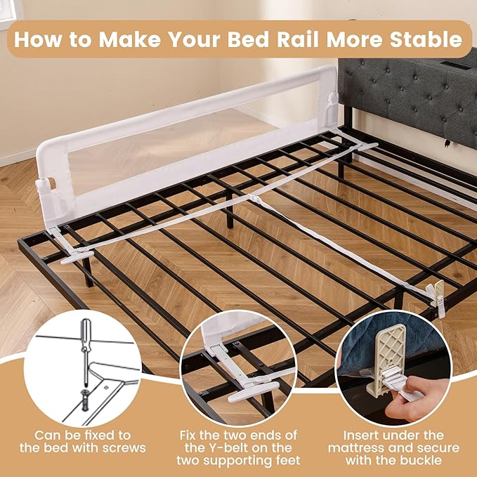 HONEY JOY Bed Rail for Toddlers, Extra Long, Foldable Portable Swing Down Safety Bed Guard Rail, Toddler Bed Rails for Crib, King Queen Full Twin Size Bed Mattress (White, 2 Pack, 71 Inch)