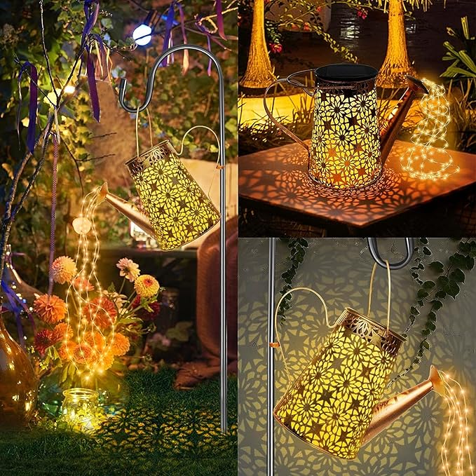 Forlivese 2PCS Solar Watering Can with Lights, Solar Lights Outdoor Decorations with Hanging Solar Garden Lights with Bracket Waterproof Watering Can Landscape Light for Patio Gardening Pathway 36LED