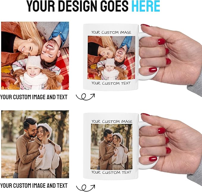 Personalized Coffee Mug – Custom Photo, Text, or Logo Ceramic Mug Tea Cup | Taza Personalizada with Picture or Message | Customized Gift Idea for Men & Women, Mom, Dad, Friends - Black/White | 15oz