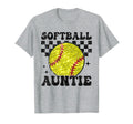 Softball Auntie Checkered Funny T-Shirt - Fun Novelty Design Unisex