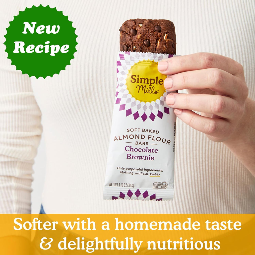 Simple Mills Soft Baked Almond Flour Brownie Bars, Chocolate Chip, 5.99 oz, Case of 6