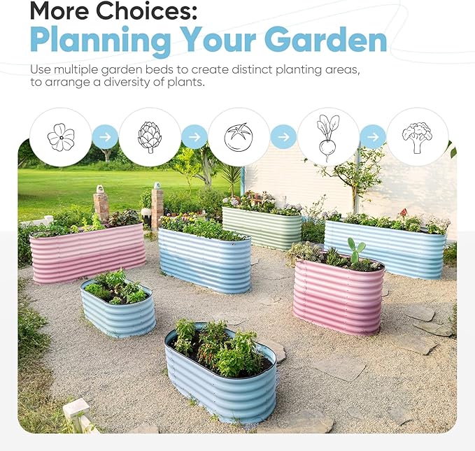KING BIRD Raised Garden Bed 2.85 ft Tall 9 in 1 Galvanized Planter Garden Box Outdoor for Gardening, Deep Root Vegetables, Flowers 78.7X23.6X34.2 in, Light Blue