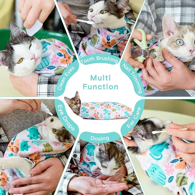 21.7" Cat Grooming Wrap, Cat Wrap for Cutting Nails, Self-Adherent Fabric Wrap for Cats, Cat Burrito Wrap Anti-Scratch, Anti-Escape, Multifunctional Swaddle Wrap Pet Tool (Panda, Large)