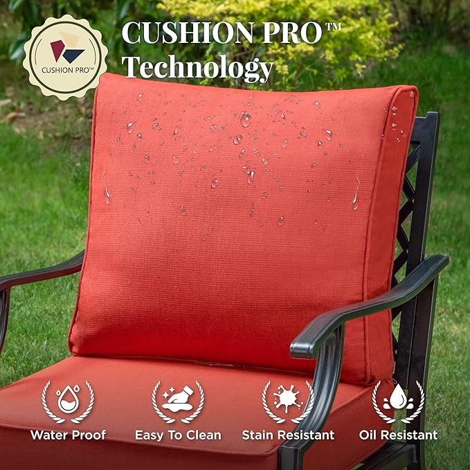 Patio Furniture Set with Fire Pit Table, 5 Pcs Metal Outdoor Conversation Set, 4 Swivel Chairs with 5.75" Extra Thick Cushion and 28" Fire Pit Table for Backyard Deck, Red