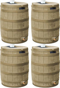 Good Ideas Rain Wizard 50 Gallon Plastic Outdoor Home Rain Barrel Water Storage Collector with Brass Spigot and Flat Back Design, Khaki (4 Pack)