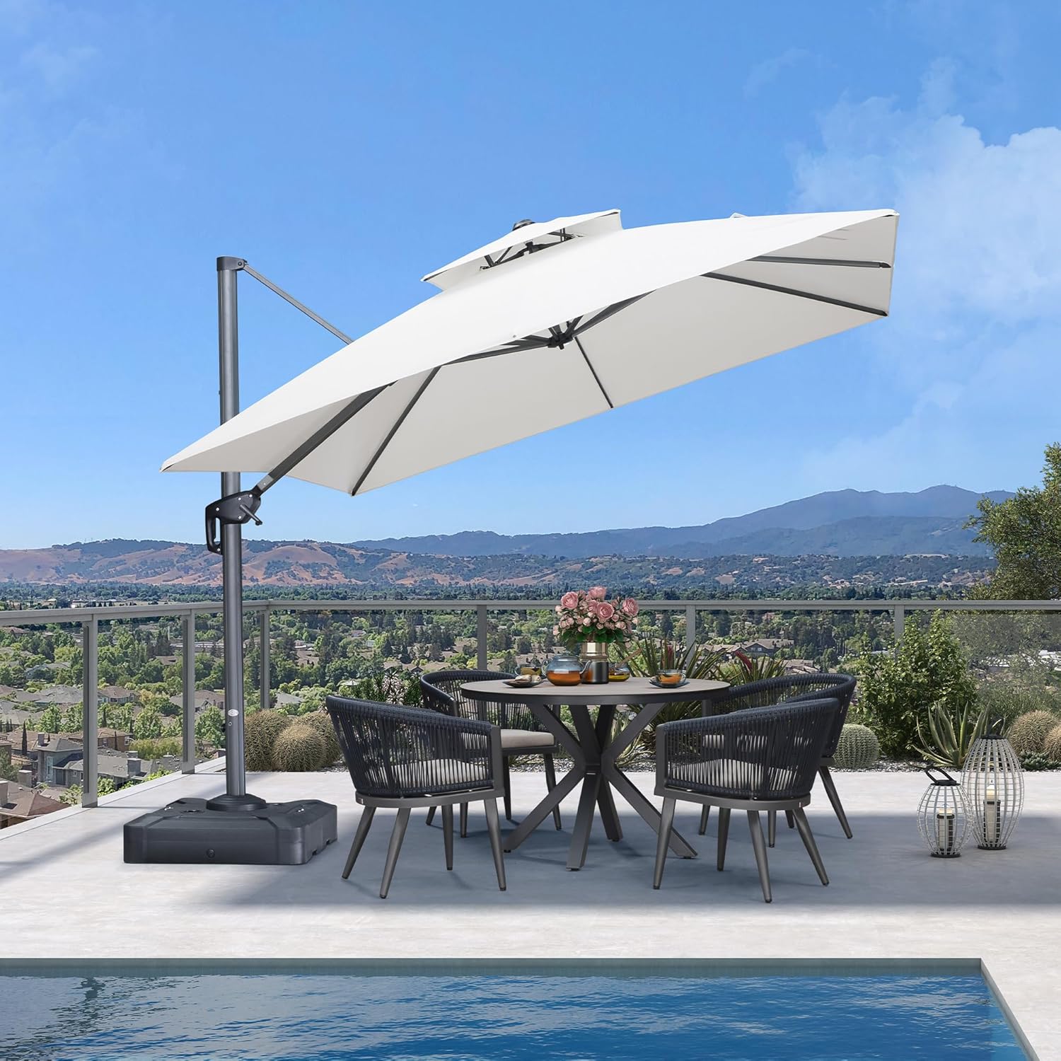 PURPLE LEAF Cantilever Umbrella 10FT Heavy Duty Outdoor Large Double Top Offset Hanging 360° Rotation Square Umbrella for Garden Patio Deck Pool Backyard Canvas Natural
