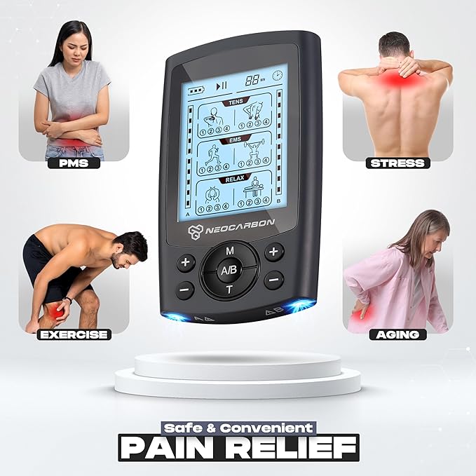 TENS Unit Muscle Stimulator, Electronic PMS Pulse Massager Machine for Shock Physical Therapy, Back Pain Relief, Shoulder Recovery, Gray