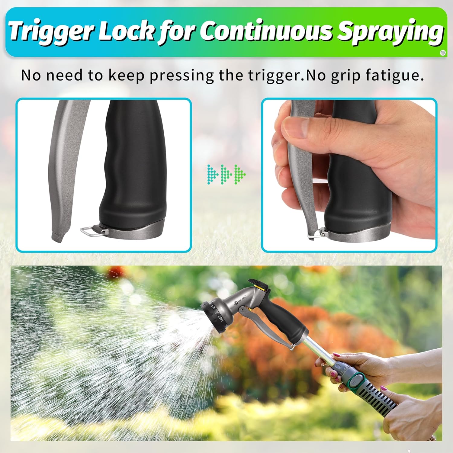 AUTOMAN Garden Hose Nozzle - 2 Pack, 100% Metal High Pressure Spray Nozzle, Labor-Saving Design, Heavy Duty for Garden Watering, Car Washing, Window Cleaning, Pets Bathing