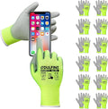 DULFINE Safety Work Gloves PU Coated for Men and Women-12 Pairs,Hi-Vis Seamless Knit Glove with Two Fingers Touchscreen,Ideal for General Duty Work (Large)