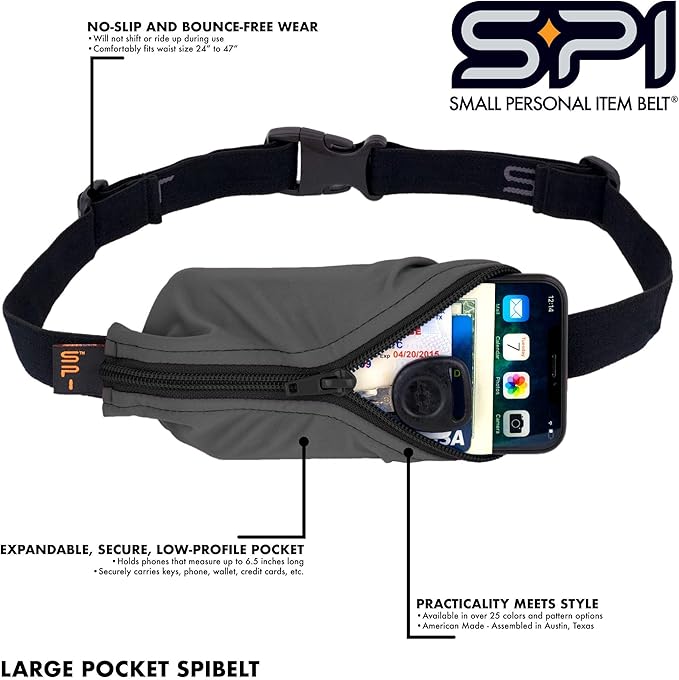 SPIbelt Running Belt for Women Men, Phone Holder for Running, Running Fanny Pack, Holder for Phone, Running Waist Pack, Adjustable Waist, [Fits All Phones]. Black with Hot Pink Zipper