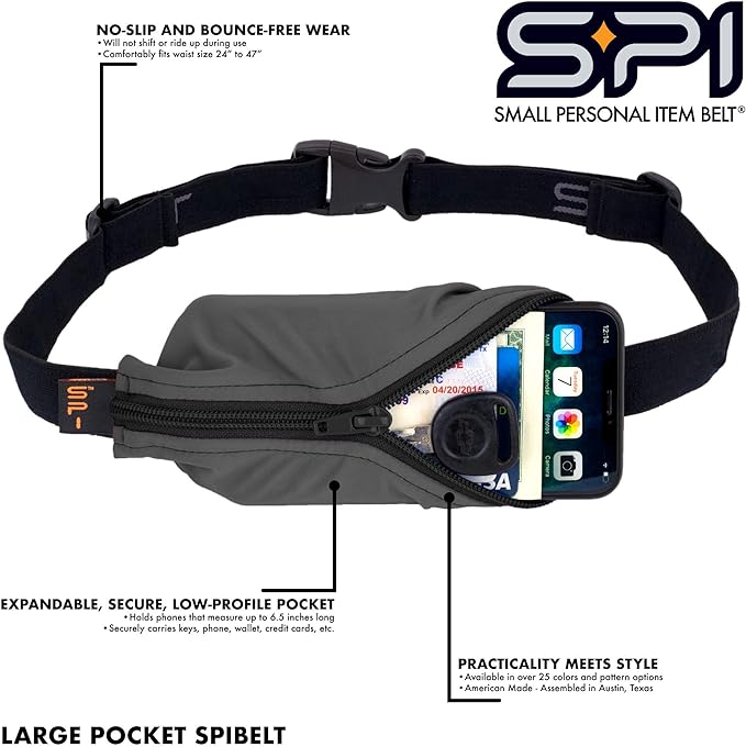 SPIbelt Running Belt for Women Men, Phone Holder for Running, Running Fanny Pack, Holder for Phone, Running Waist Pack, Adjustable Waist, [Fits All Phones]. Rave with Black Zipper