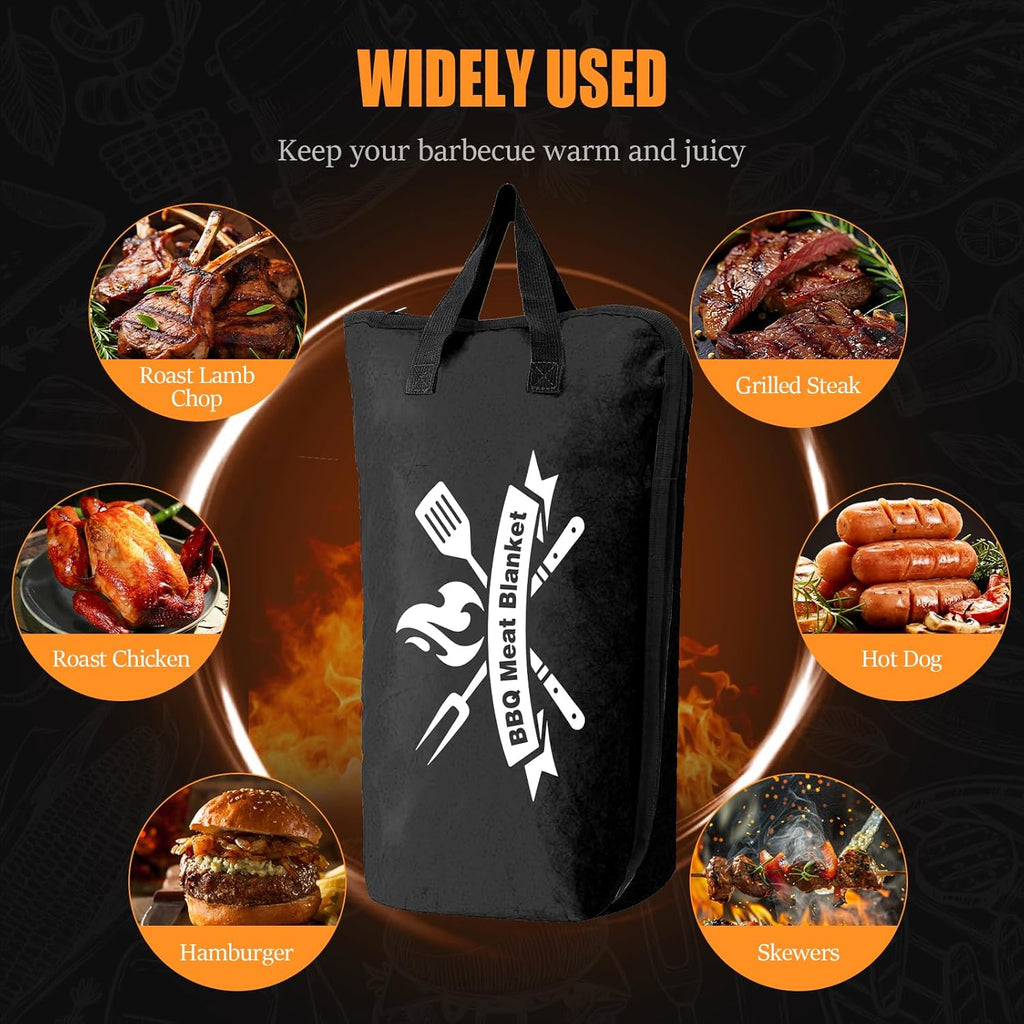 BBQ Blanket for Resting Meat, 22 in Smoker Meat Resting Blanket, Reusable Smoker Grilling Meat Insulated Resting Bag with Wide Mouth for Large Gifts for Men/Dad with Box, Black