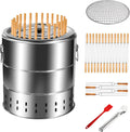 Stainless Steel Smokeless Barbecue Surround Charcoal Grill, Portable kebabs Charcoal Grill with Grilling Accessories Set, Diameter 15.4 inch/28 Kabob Skewer