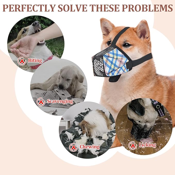 Dog Muzzle for Small Large Dogs - Soft Nylon Basket Muzzle with Adjustable Strap, Breathable Mesh Design Prevents Biting Chewing Licking Eating - Ideal for Training, Grooming & Vet Visits (Blue, S)