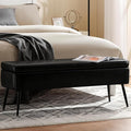 Leather Storage Ottoman Bench,End of Bed Bench for Living Room Bedroom Dinning Room Entryway,Mid-Century Modern,Faux Leather,with Steel Legs,Safety Hinges,Loads 660 lb (Without Button, Black)