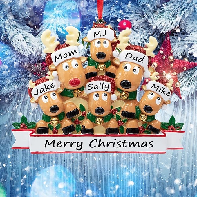 Personalized Christmas Ornaments 2025 Family of 2/3/4/5/6/7/8 Deer Christmas Ornaments Custom Name Customized Gifts for Xmas Tree,Family of 6