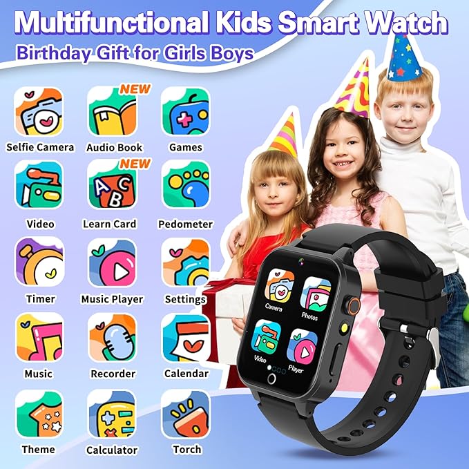 Vakzovy Kids Smart Watch Boys with 26 Puzzle Games HD Touchscreen Camera Pedometer Music Player Flashlight, Kids Toys Birthday Gifts for Boys Age 6-12 Kid Watch Boy 8-10 with Screen Protector