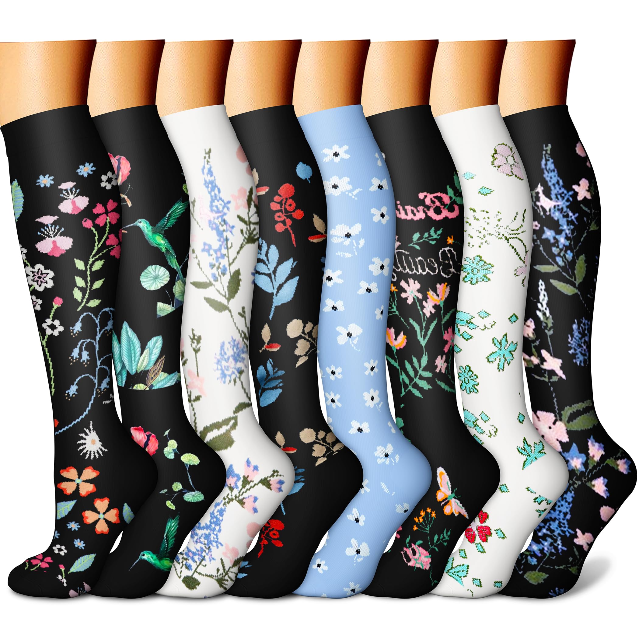 CHARMKING Compression Socks for Women & Men Circulation (8 Pairs) 15-20 mmHg is Best Support for Athletic Running,Cycling