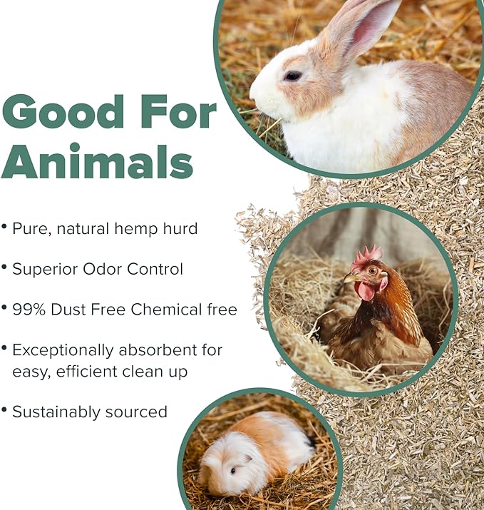 All Walks 18.5 Liter 100% Natural Hemp Bedding - Odor Control, Dust-Free, Chemical-Free, for Chicken Coops, Hamsters, Rabbits & Small Animals, Biodegradable, Made in USA, Highly Absorbent