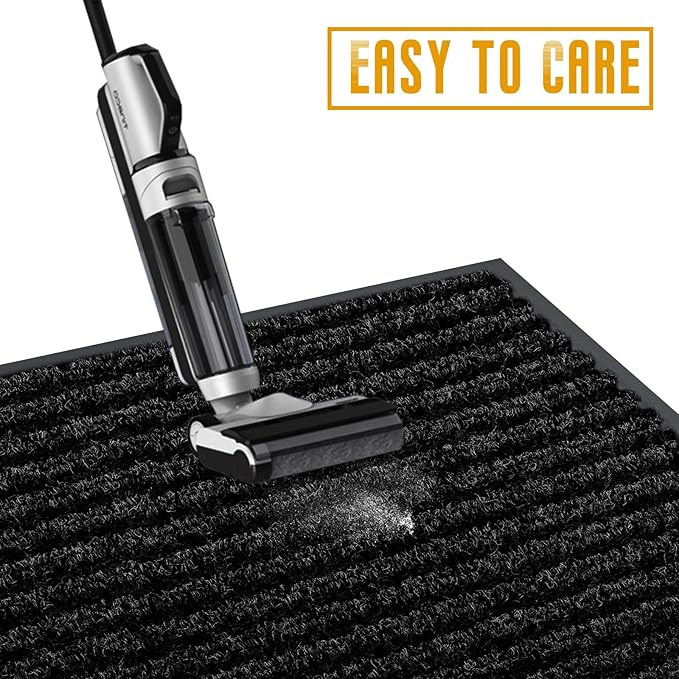 fani Heavy Duty Large Outdoor Indoor Entrance Black Doormat Waterproof Low Profile Entrance Rug Front Door Mat Patio Anti-Skid Rubber Back, 48x120 inch (Black)