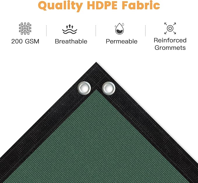 VICLLAX Shade Fabric Sun Shade Cloth with Every 2 FT Grommets for Patio Garden Pergola Cover Canopy 6x7 FT, Dark Green