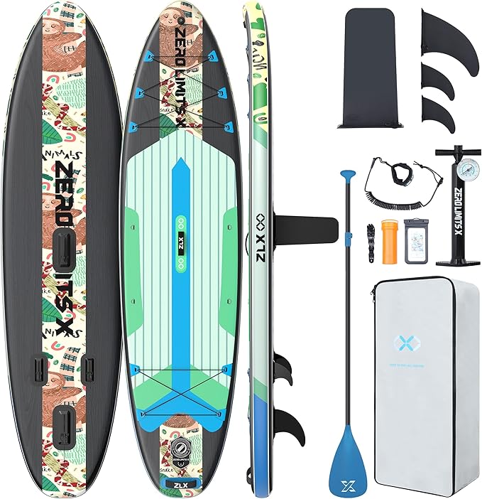 ZLX Inflatable Stand Up Paddle Board, 10'6" SUP Non-Slip Stable Deck Pad, Unique Center Fin, Premium Accessories, Portable Paddleboard for Adults, Beginners, All Skill Levels