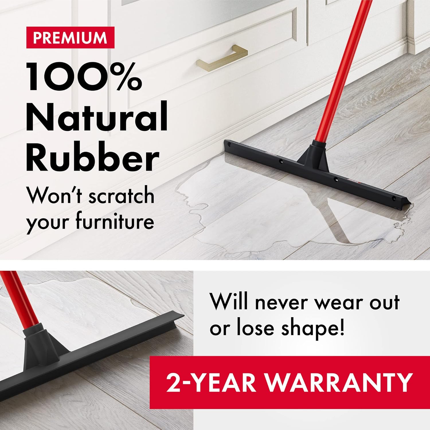 Tyroler Rubber Floor Squeegee 17" Floor Squeegee Heavy Duty, Deck Squeegee Outdoor for Floors with 55" 4 Part Handle, Perfect Outdoor Squeegee for Patio, Tiles, Marble, Garage, Shower, Window