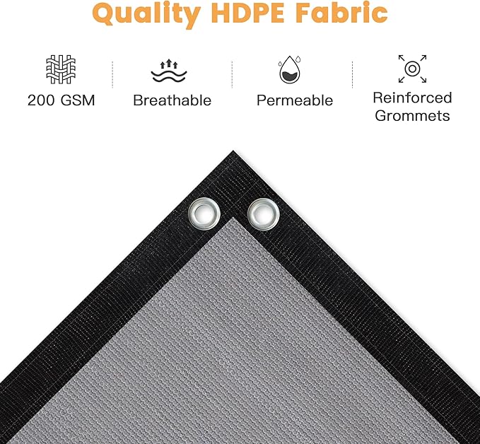 VICLLAX Shade Fabric Sun Shade Cloth with Every 2 FT Grommets for Patio Garden Pergola Cover Canopy 6x6 FT, Light Grey