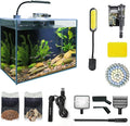 Small Aquarium Starter Kit, 2.6 Gallon Glass Betta Fish Tank with Heater Self Cleaning System Efficiency Filter Bright Light Rocks Gravel Cleaning Tool Set, Leak-Proof Ultra-Clear Rimless Desktop Tank