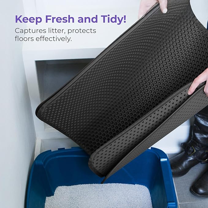 iPrimio Large Cat Litter Trapper Mat with Exclusive Urine/Waterproof Layer - Cat Litter Mat - Larger Holes with Urine Puppy Pad Option for Messy Cats - Soft on Paws and Light - 30" x 23" (Black Color)