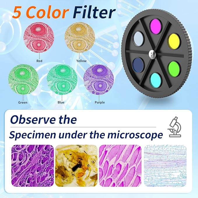Microscope Magnification 40X-2500X WF10x and WF25x Eyepieces, Dual LED Illumination, Adult Microscope for Schools Home Labs Educational Use
