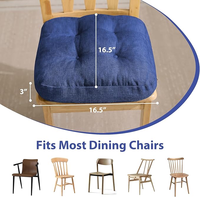 Chair Cushions, Dining Chair Cushions, Tufted Indoor Chair Pads, Set of 4, Navy Blue, 16.5'' x 16.5'' x 3.5''