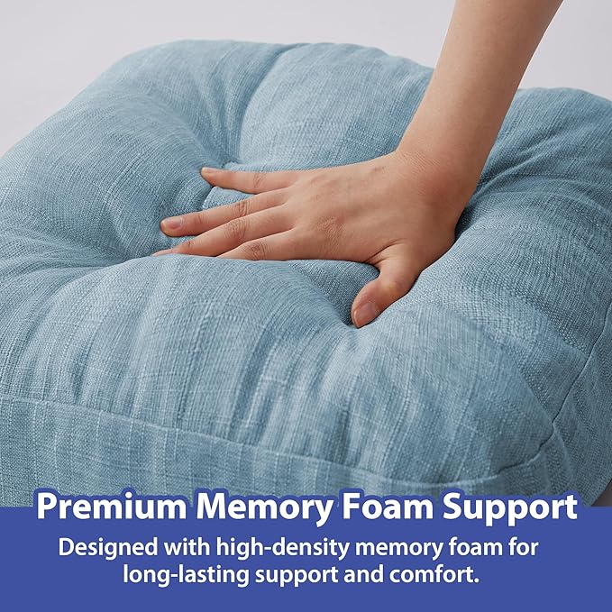 Chair Cushions for Dining Chairs, Dining Chair Cushions, Tufted Indoor Chair Pads with Ties & Non Slip Backing, Seat Cushions for Kitchen Chairs 16.5” x 16.5” x 3.5”, Set of 6, Light Blue