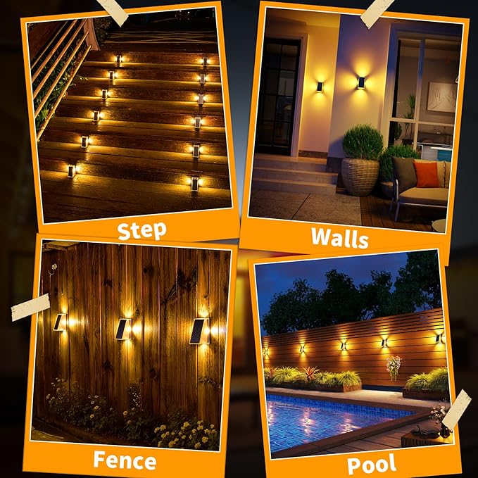 KINKAI Solar Fence Lights - 10 Pack Outdoor Fence Lights Solar Step Light Waterproof with 11 Lighting Modes Outdoor Solar Lights Decor for Wall Stairs Step Garden Backyard Walkway Patio(Warm Light)