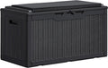 Greesum 100 Gallon Resin Deck Box Large Outdoor Storage Boxes with Cushions for Garden Tools, Patio Furniture Pillows, Pool Supplies, Black