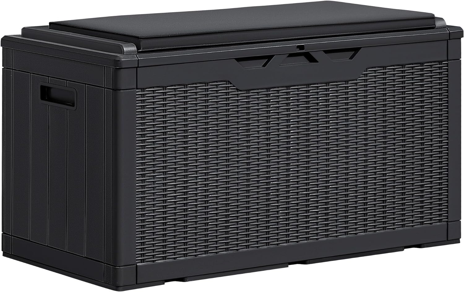 Greesum 100 Gallon Resin Deck Box Large Outdoor Storage Boxes with Cushions for Garden Tools, Patio Furniture Pillows, Pool Supplies, Black
