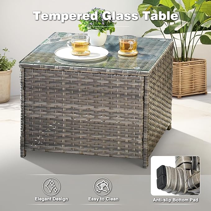 ovios 6 Pieces Patio Furniture Set, Outdoor Wicker Sofas with Glass Coffee Table and Comfy Cushions, All Weather High Back Couch Set for Deck Porch, Grey Rattan, Grey
