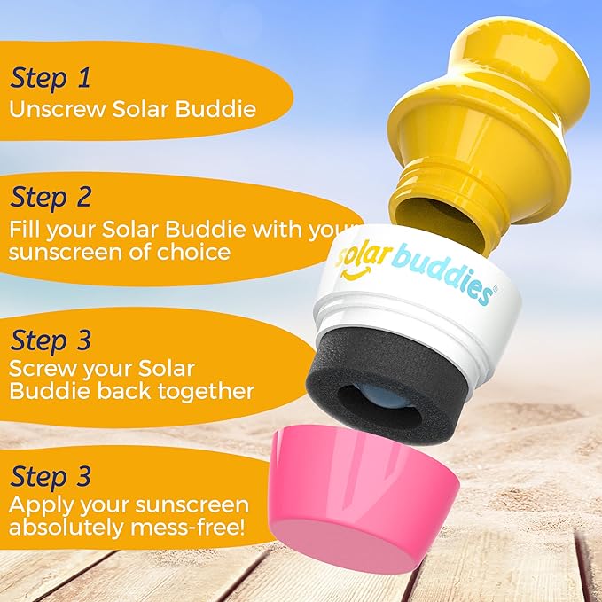 Solar Buddies Sunscreen Applicator - Single Pink - Refillable Roll on Sponge Sunscreen, Suncream & Lotion Applicator For Kids, Adults & Families - Holds 3.4fl oz, Perfect Size for Travel