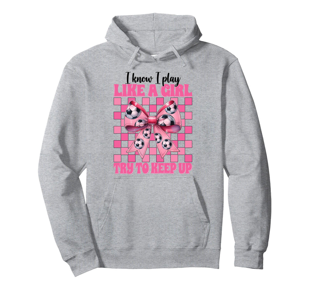I Know I Play Like Soccer Coquette Bow Hoodie - Minimalist Print for Adults