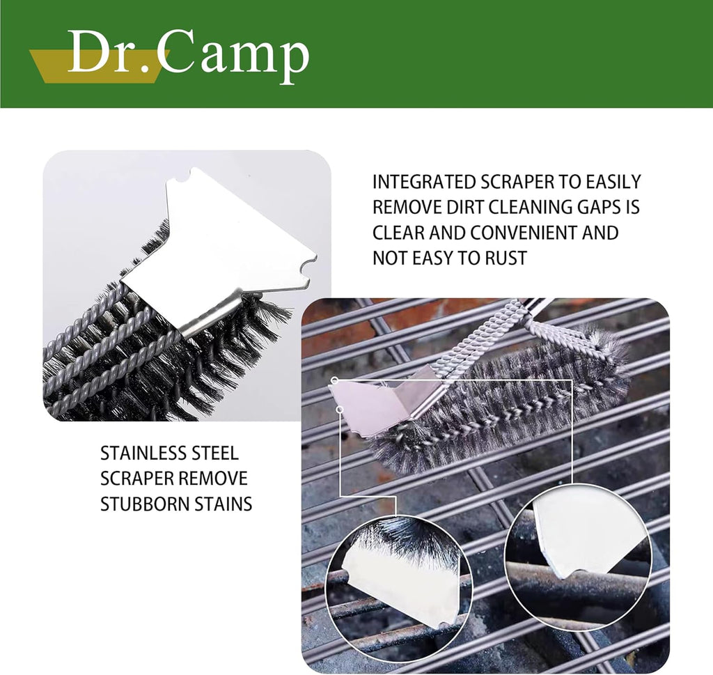 2 PCS Stainless Steel BBQ Grill Brush,BBQ Brush,Grill Scraper, Grill Brush for Outdoot,Grill Cleaning Brush, Barbecue Tool Set with Big Handle for Outdoor Grill